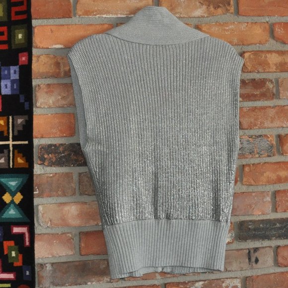 A/X Armani Exchange Sleeveless Gray Metallic Silver Knit Zip-up Sweater Vest S - Picture 10 of 13